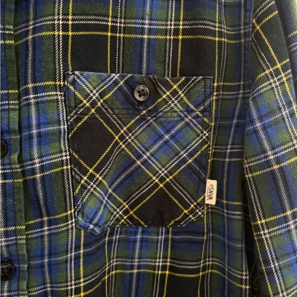 Vans Men’s Button Down Plaid Flannel Shirt Size Large Blue Green Yellow Cotton - Picture 4 of 5